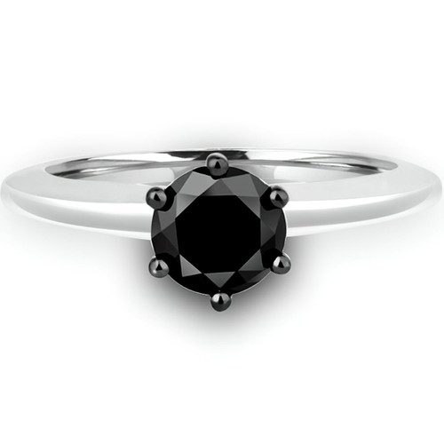 1 1/20 CT Round Black Diamond 6-Prong Solitaire Engagement Ring in 10K White Gold (MDR170038)
