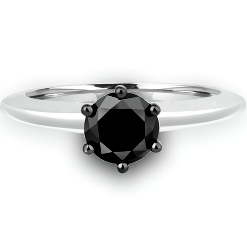 1 1/20 CT Round Black Diamond 6-Prong Solitaire Engagement Ring in 10K White Gold (MDR170038)