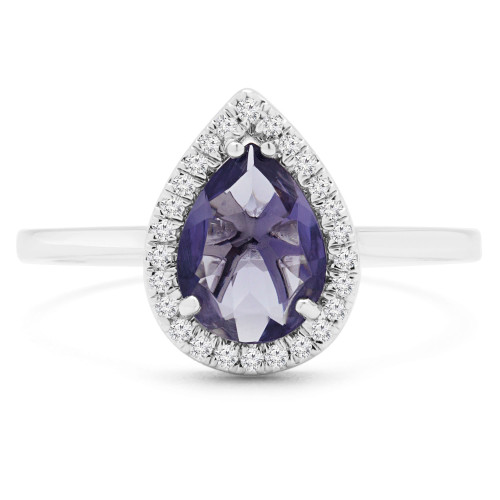3/4 CTW Pear Purple Iolite & Round Diamond Pear Halo Cocktail Engagement Ring in 14K White Gold (MDR170080)