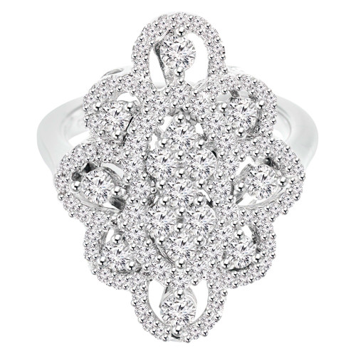 1 1/2 CTW Round Diamond Cocktail Ring in 14K White Gold (MDR170091)