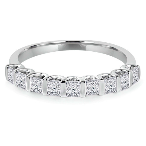 1 1/10 CTW Princess Diamond Bar Set Semi-Eternity Wedding Band Ring in 14K White Gold (MDR170107)