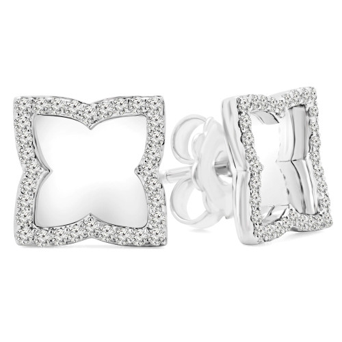 1/4 CTW Round Diamond Leaf Stud Earrings in 14K White Gold (MDR170136)