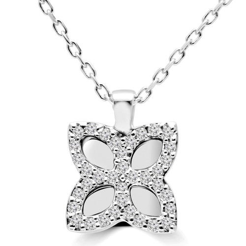 1/10 CTW Round Diamond Leaf Fancy Pendant Necklace in 14K White Gold (MDR170156)