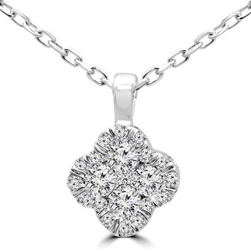 1/6 CTW Round Diamond Cluster Pendant Necklace in 14K White Gold (MDR170165)