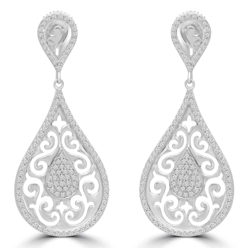 1/2 CTW Round Diamond Pear Halo Cluster Drop/Dangle Earrings in 14K White Gold (MDR180014)