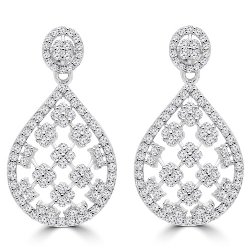 2 1/2 CTW Round Diamond Pear Cushion Cluster Drop/Dangle Earrings in 14K White Gold (MDR190015)