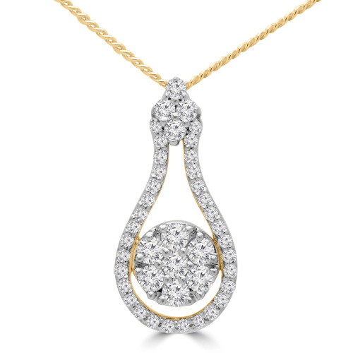 3/8 CTW Round Diamond Teardrop Halo Pendant Necklace in 14K Yellow Gold (MDR190037)