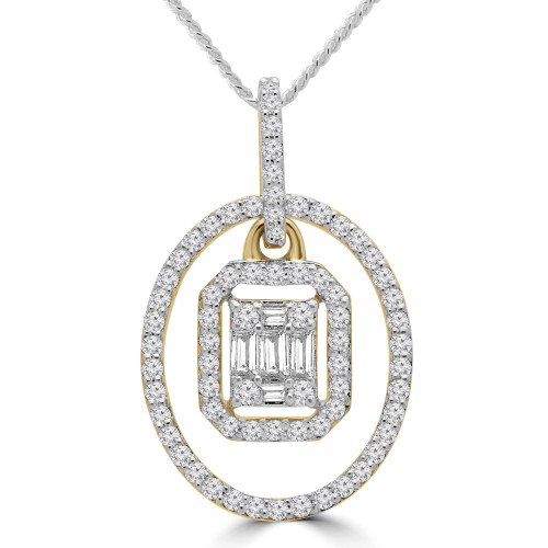 1/2 CTW Baguette Diamond Oval Halo Cluster Pendant Necklace in 14K Yellow Gold (MDR190042)