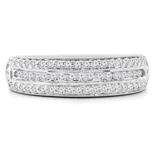 1/2 CTW Round Diamond Three-row Semi-Eternity Wedding Band Ring in 14K White Gold (MDR190065)