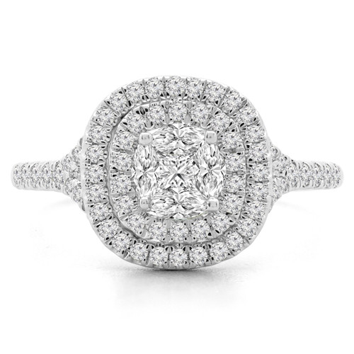 5/8 CTW Princess Diamond Promise Double Halo Round Cluster Engagement Ring in 14K White Gold (MDR190075)