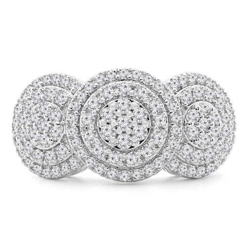 1 CTW Round Diamond Double Halo Round Cluster Engagement Ring in 14K White Gold (MDR190076)