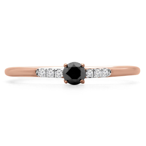 1/6 CTW Round Black Diamond Bezel Set Cocktail Ring in 14K Rose Gold (MDR190079)