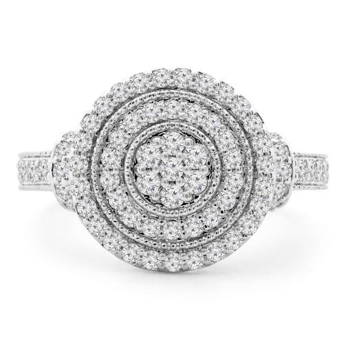 5/8 CTW Round Diamond Double Halo Cluster Cocktail Ring in 14K White Gold (MDR190088)