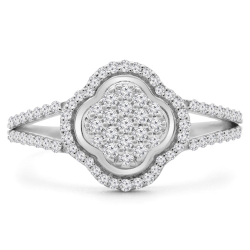 1/3 CTW Round Diamond Split Shank Halo Clover Cocktail Ring in 14K White Gold (MDR190091)