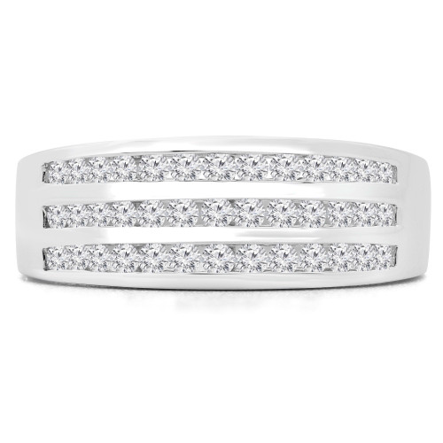 1/2 CTW Round Diamond Three-Row Semi-Eternity Wedding Band Ring in 14K White Gold (MDR190103)