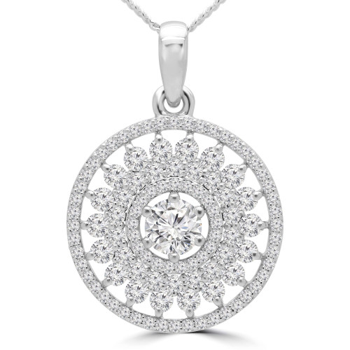 1 1/6 CTW Round Diamond Halo Pendant Necklace in 14K White Gold (MDR210012)