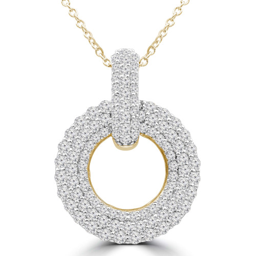 1 2/5 CTW Round Diamond Three Row Circle Pendant Necklace in 14K Yellow Gold (MDR210042)