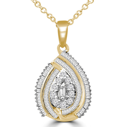 2/5 CTW Round Diamond Pear Halo Pendant Necklace in 14K Yellow Gold (MDR210044)