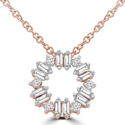 1/4 CTW Baguette Diamond Circle Necklace in 14K Rose Gold (MDR210053)