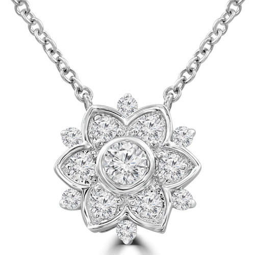 3/8 CTW Round Diamond Floral Necklace in 14K White Gold (MDR210054)