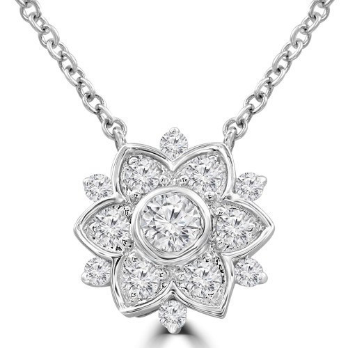 3/8 CTW Round Diamond Floral Necklace in 14K White Gold (MDR210054)