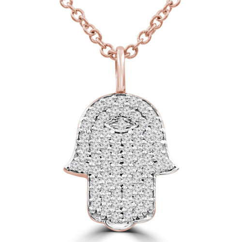 1/5 CTW Round Diamond Hamsa Pendant Necklace in 14K Rose Gold (MDR210059)