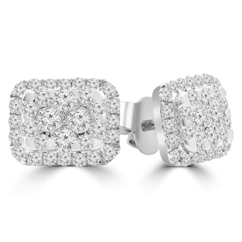 4/5 CTW Round Diamond Cluster Halo Stud Earrings in 14K White Gold (MDR210073)