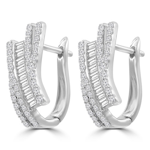 1 1/7 CTW Baguette Diamond Huggie Earrings in 14K White Gold (MDR210087)