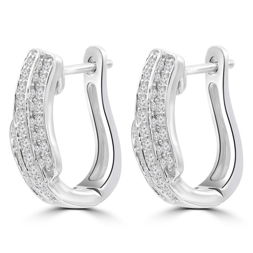 3/8 CTW Round Diamond Three-row  Huggie Earrings in 14K White Gold (MDR210111)