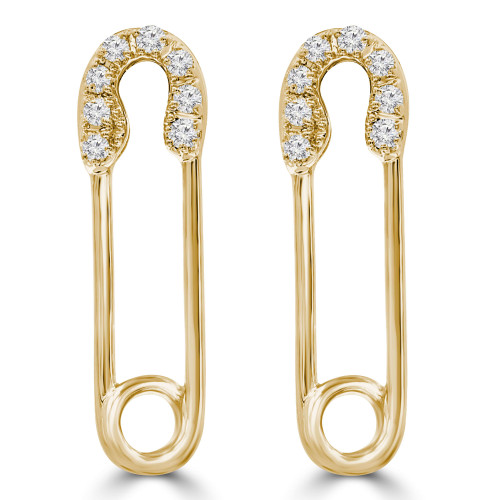 1/8 CTW Round Diamond Safety Pin Stud Earrings in 14K Yellow Gold (MDR210154)