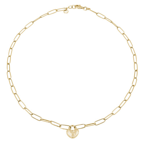 Heart Lock Necklace in 14K Yellow Gold (MDR210179)