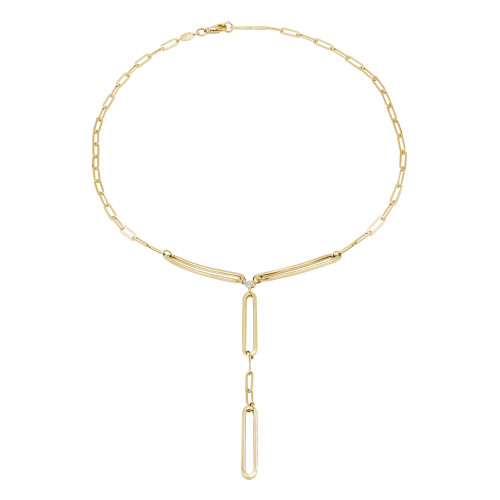 1/8 CT Round White Lab Created Cubic Zirconia Lariat Y Paperclip Necklace in 14K Yellow Gold (MDR210188)