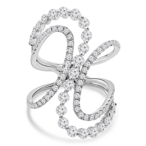 1 1/2 CTW Round Diamond Three-row Spiral Cocktail Ring in 18K White Gold (MDR220002)