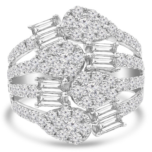 2 1/6 CTW Baguette Diamond Four-row Cluster Cocktail Ring in 18K White Gold (MDR220003)