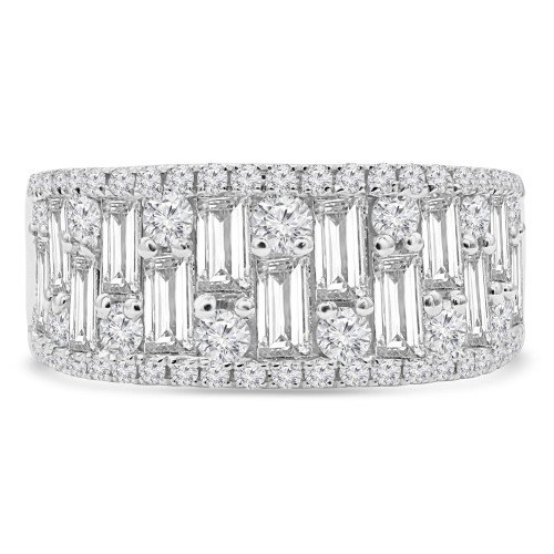 2 1/8 CTW Baguette Diamond Alternating Baguette and Round Cocktail Ring in 18K White Gold (MDR220010)