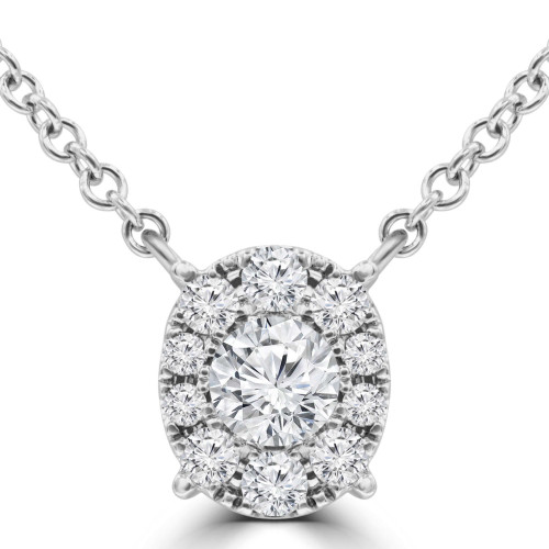 1/4 CTW Round Diamond Oval Halo Necklace in 18K White Gold (MDR220014)