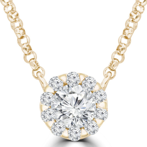 1/4 CTW Round Diamond Shared Claw Halo Necklace in 18K Yellow Gold (MDR220029)