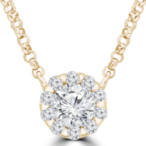 1/4 CTW Round Diamond Shared Claw Halo Necklace in 18K Yellow Gold (MDR220029)