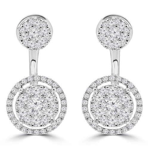 1 1/5 CTW Round Diamond 2-IN-1 Stud and Halo Drop/Dangle Earrings in 18K White Gold (MDR220037)