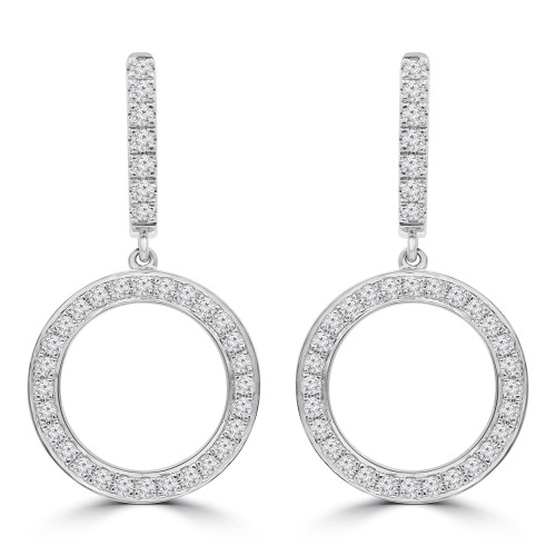4/5 CTW Round Diamond Circle Drop/Dangle Earrings in 18K White Gold (MDR220044)