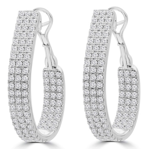 2 1/3 CTW Round Diamond Three-row Inside Outside Hoop Earrings in 18K White Gold (MDR220046)