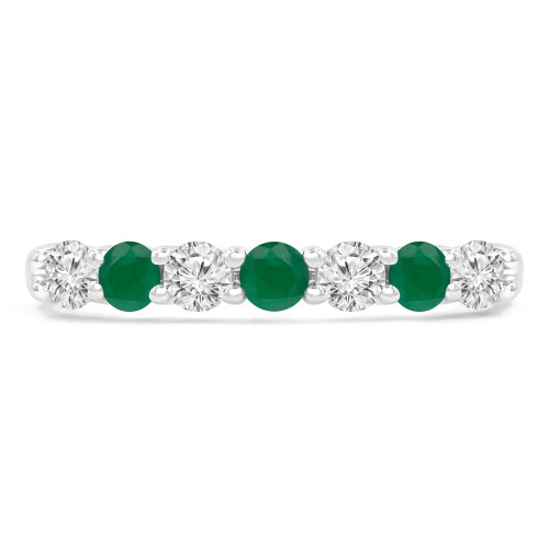 1/2 CTW Round Green Emerald & Round Diamond 7-Stone Alternating Semi-Eternity Anniversary Wedding Band Ring in 14K White Gold (MDR220050)