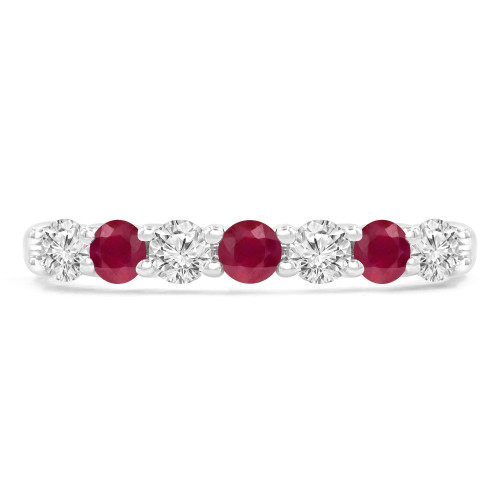 2/3 CTW Round Red Ruby & Round Diamond 7-Stone Alternating Semi-Eternity Anniversary Wedding Band Ring in 14K White Gold (MDR220051)