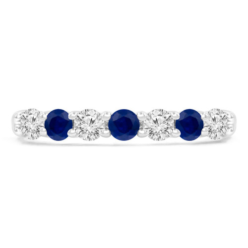 3/5 CTW Round Blue Sapphire & Round Diamond 7-Stone Alternating Semi-Eternity Anniversary Wedding Band Ring in 14K White Gold (MDR220052)