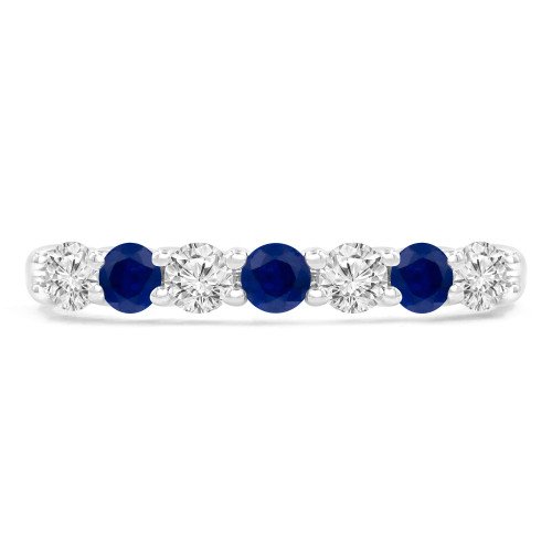 3/5 CTW Round Blue Sapphire & Round Diamond 7-Stone Alternating Semi-Eternity Anniversary Wedding Band Ring in 14K White Gold (MDR220052)