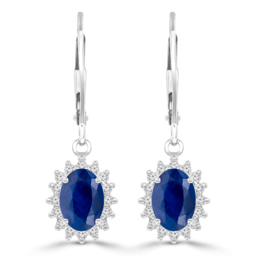 2 2/3 CTW Oval Blue Sapphire & Round Diamond Oval Halo Drop/Dangle Earrings in 14K White Gold (MDR220057)