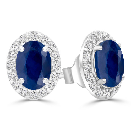 2 1/2 CTW Oval Blue Sapphire & Round Diamond Oval Halo Stud Earrings in 14K White Gold (MDR220077)
