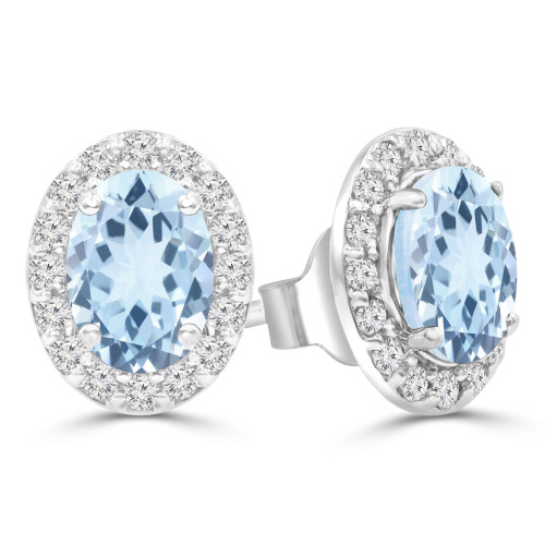 2 1/4 CTW Oval Blue Topaz & Round Diamond Oval Halo Stud Earrings in 14K White Gold (MDR220078)