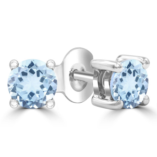 4/5 CTW Round Blue Topaz Solitaire Stud Earrings in 14K White Gold (MDR220093)