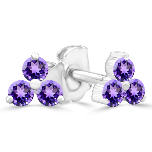 1/4 CTW Round Purple Amethyst Three-stone Stud Earrings in 14K White Gold (MDR220104)